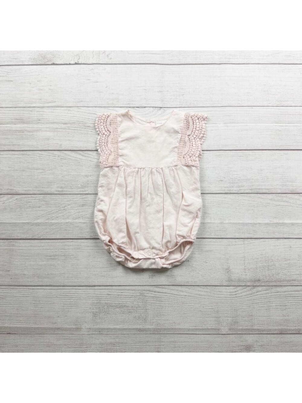 Jamie Kay Baby Pink Romper Crochet Lace Buttons Back Vintage Look 6-12 Months